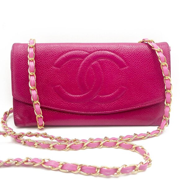 CHANEL Caviar Classic Leather Wallet Chain Flap Pink Purse Crossbody WOC - Picture 5 of 16